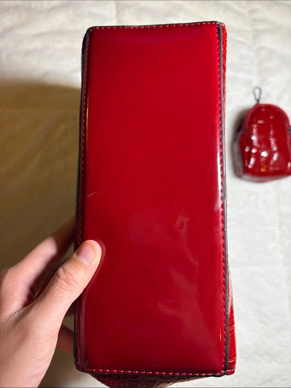 Red Croc-Embossed Bag with Matching Pouch
